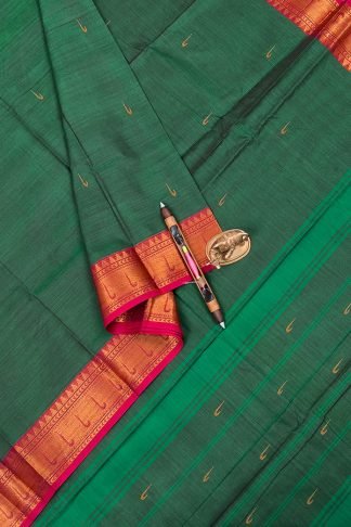 Dark Green Kanchi Cotton Saree With Paithani Border