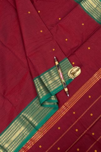 Maroon Kanchi Cotton Saree with Small Flower Buttas