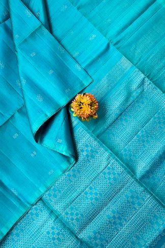 Dupion Soft Silk Saree In Sky Blue Without Border
