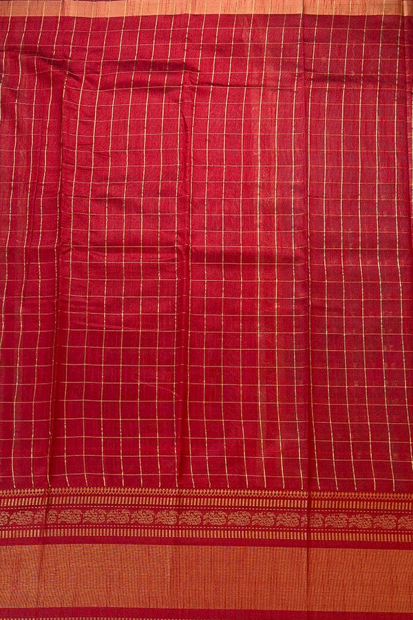 dupion fabric blouse - maroon kanchi border - checked pattern