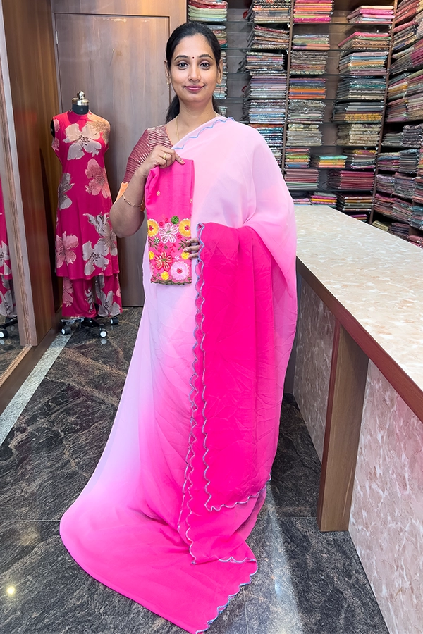 georgette-saree-pink