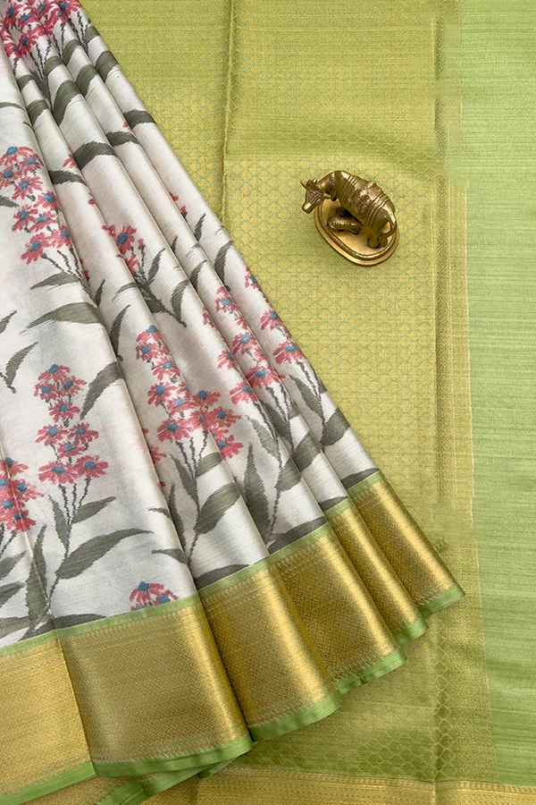 Printed Fusion Silk Saree in Ivory