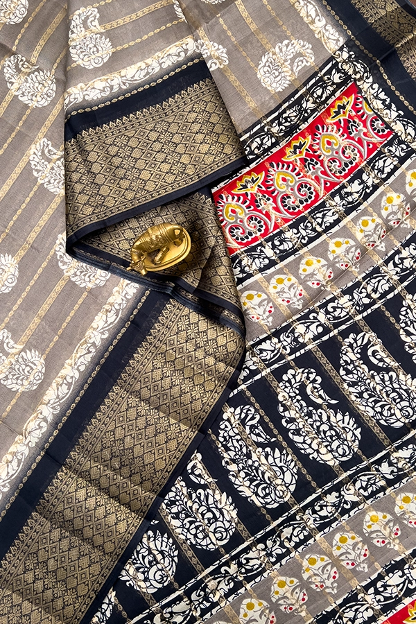 Printed Mango Silk in Fossil Color