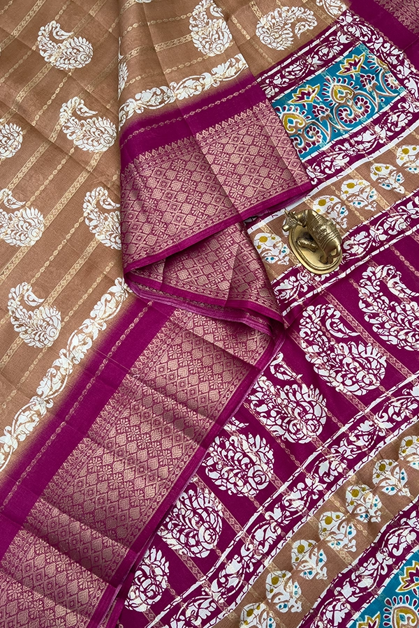 Printed Mango Silk in Light Brown