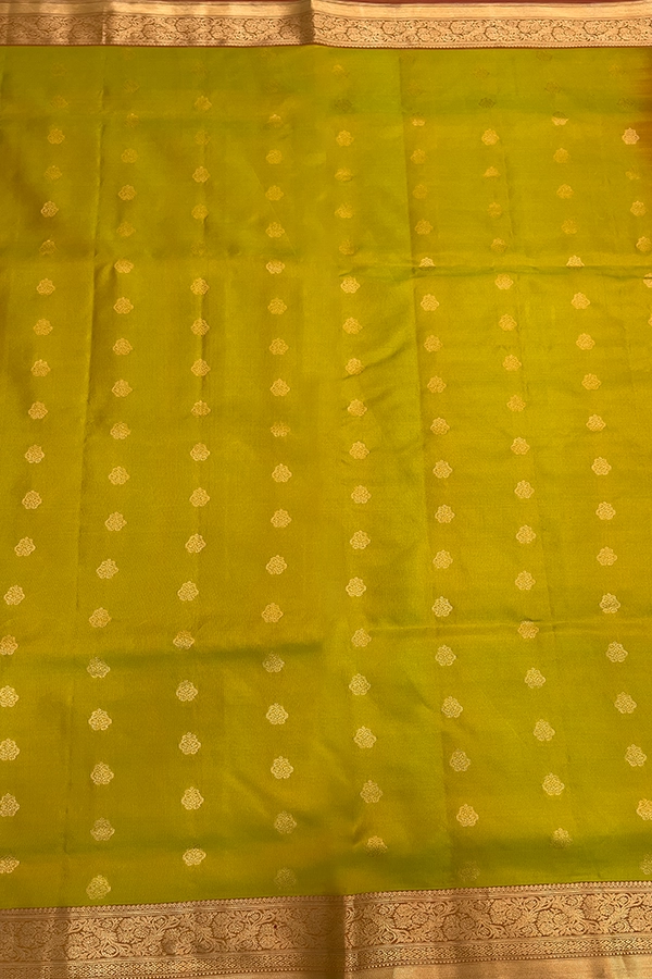 Kanchipuram Silk in chartreuse and maroon