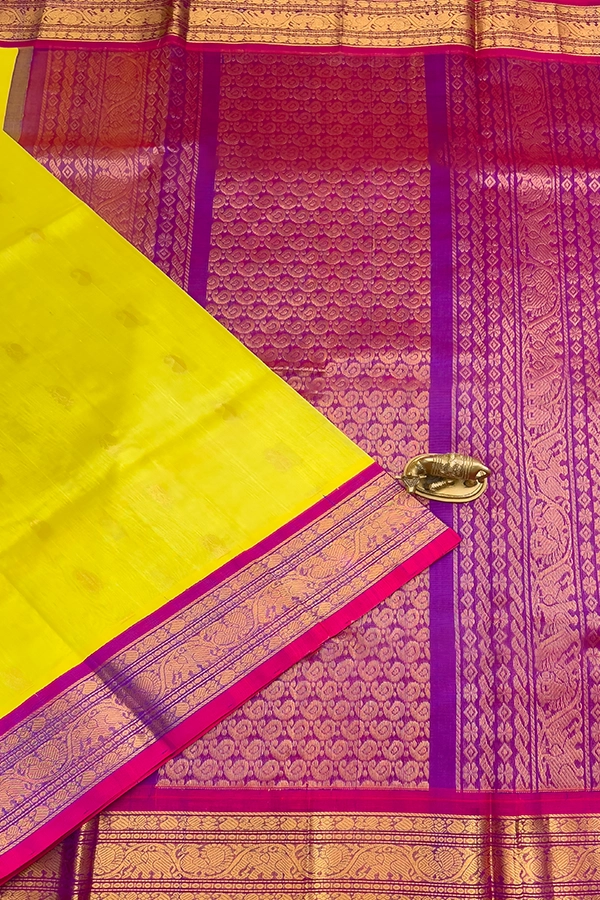 Silk Cotton saree in yellow and magenta