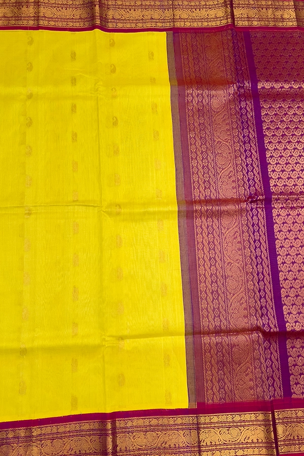 Silk Cotton saree in yellow and magenta