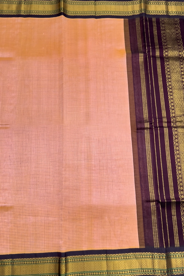 Checked Korvai Silk Cotton in peach