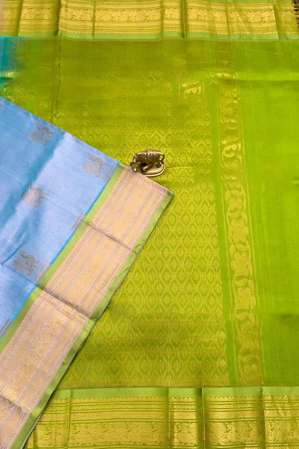 Kanchi Silk Cotton Saree in sky blue