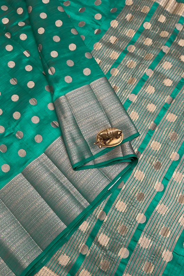 semi raw silk-coin butta-Rama Green