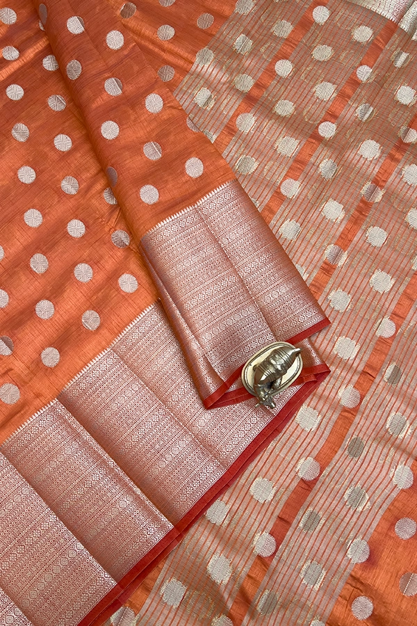 semi raw silk-coin butta-Orange