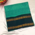 Sungudi Cotton Saree in rama green and navy blue