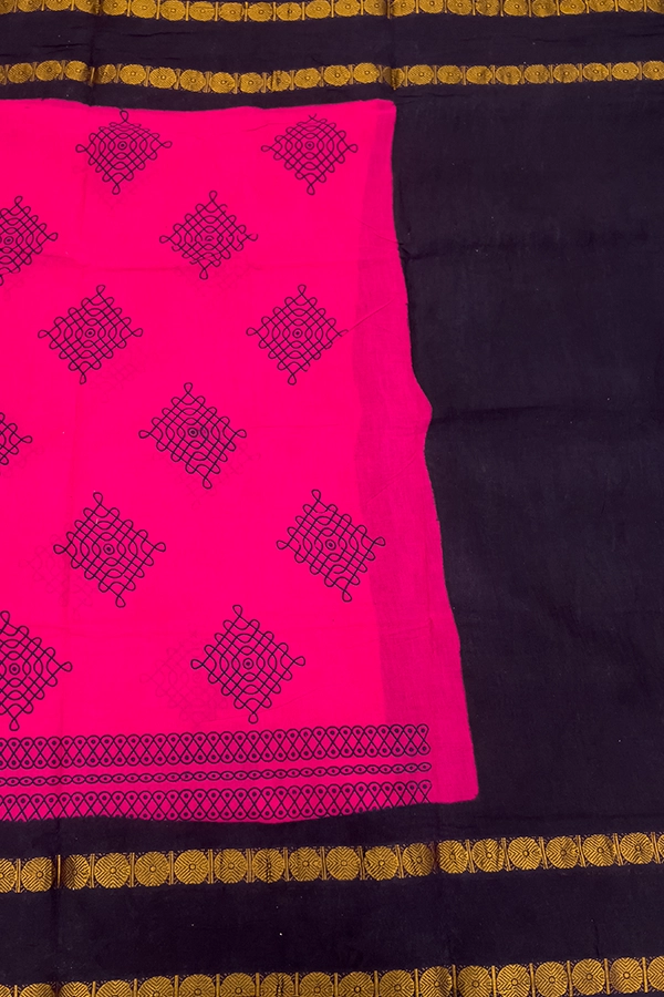 Sungudi Cotton in Magenta Pink and Black