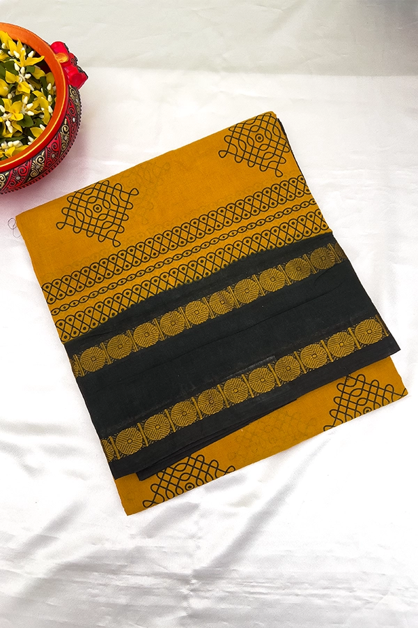 Sungudi Cotton in Turmaeric Yellow and Black