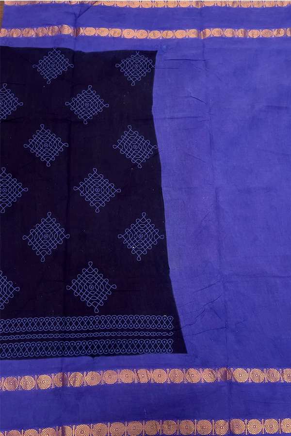 Sungudi Cotton in Navy Blue and Dark Blue