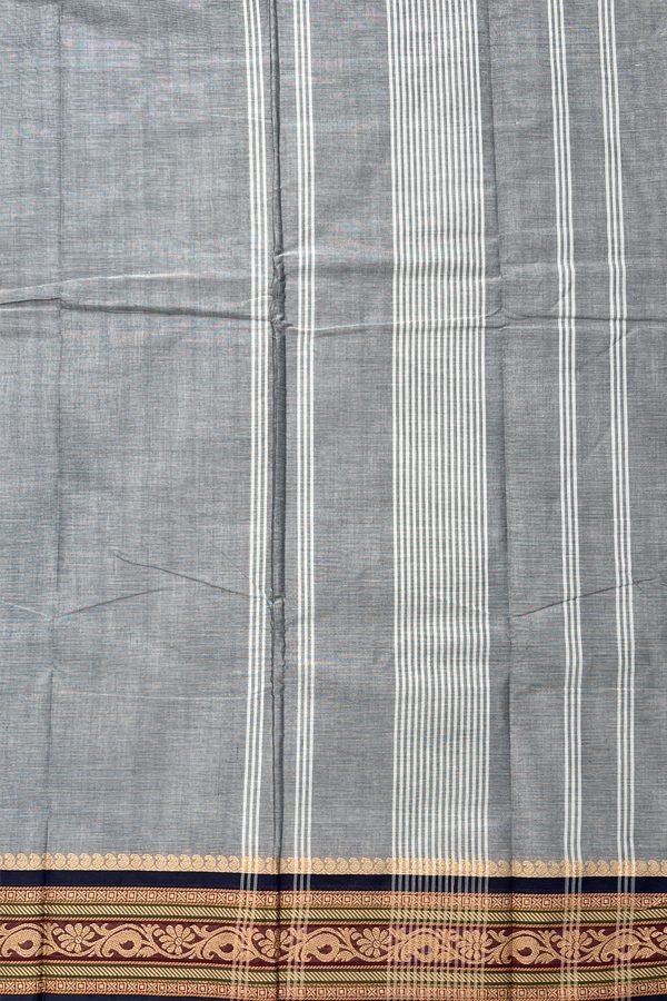 Kanchi Cotton Saree Grey And Navy Blue
